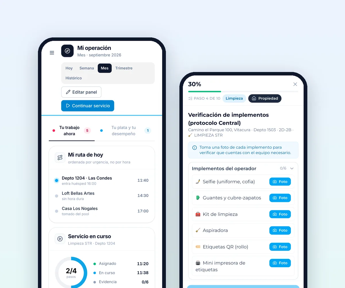 App móvil de Impekble para operarios: ruta del día y checklist de implementos con fotos